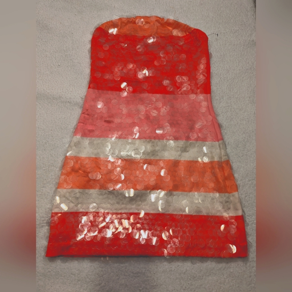 Party dress sleeveless clear sequined on orange rainbow color size small!